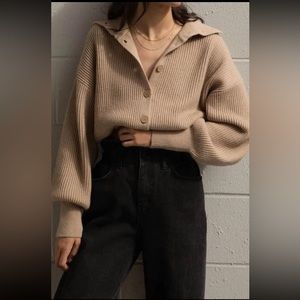 NWT Oak & Fort High Neck Button-up Sweater in Sand - Size L